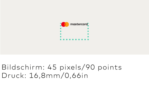 Das horizontale Mastercard Markenzeichen in Mindestgröße Das horizontale Mastercard Markenzeichen in Mindestgröße