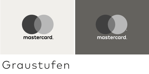 Das vertikale Mastercard Markenzeichen in der Graustufenversion Das vertikale Mastercard Markenzeichen in der Graustufenversion